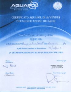 certificato di eliminazione umidità di risalita