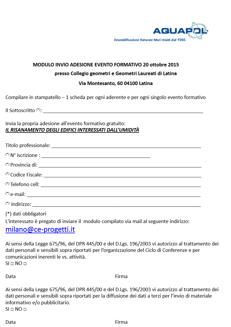 umidità di risalita iscrizione seminario