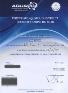 certificato di eliminazione di umidità di risalita